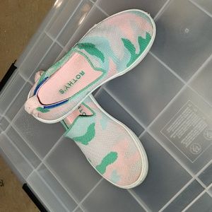 Girls Rothy's pink camo slip on sneakers